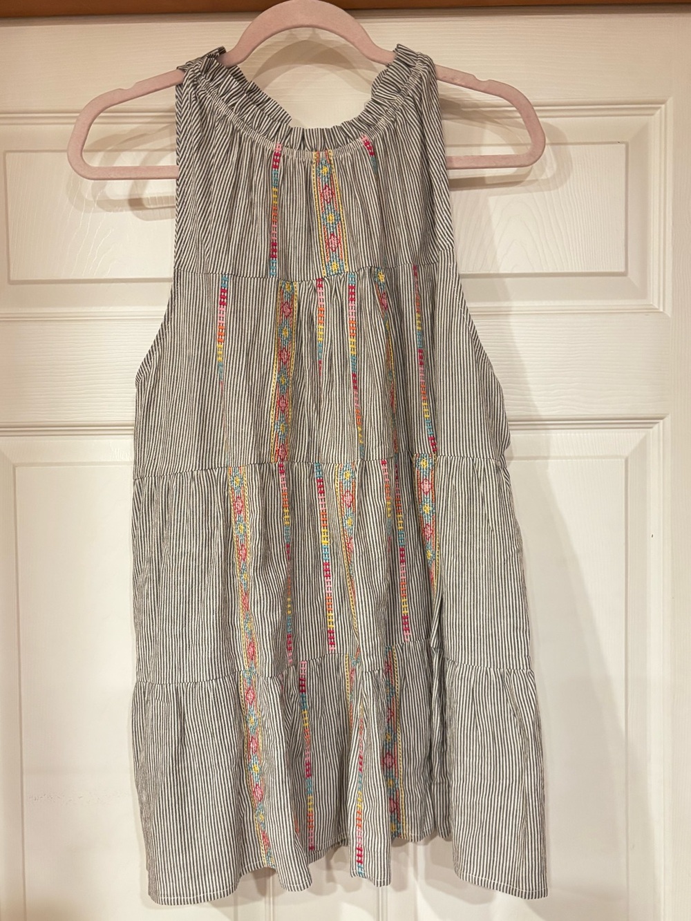 Andree' by Unit Sleeveless Striped Tunic top with Colorful Embroidery